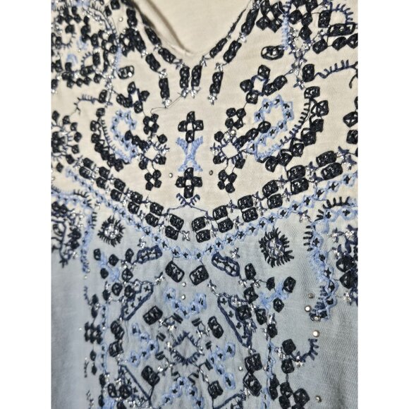 VIP Knits by Avenue Womens Blue OmbrÃ© Embroidered V-Neck Tunic Top Plus 18/20 - Picture 5 of 11